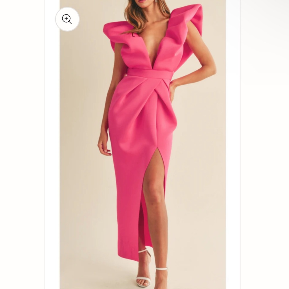 PUFF SLEEVE SCUBA DRESS- FUCHSIA Size M